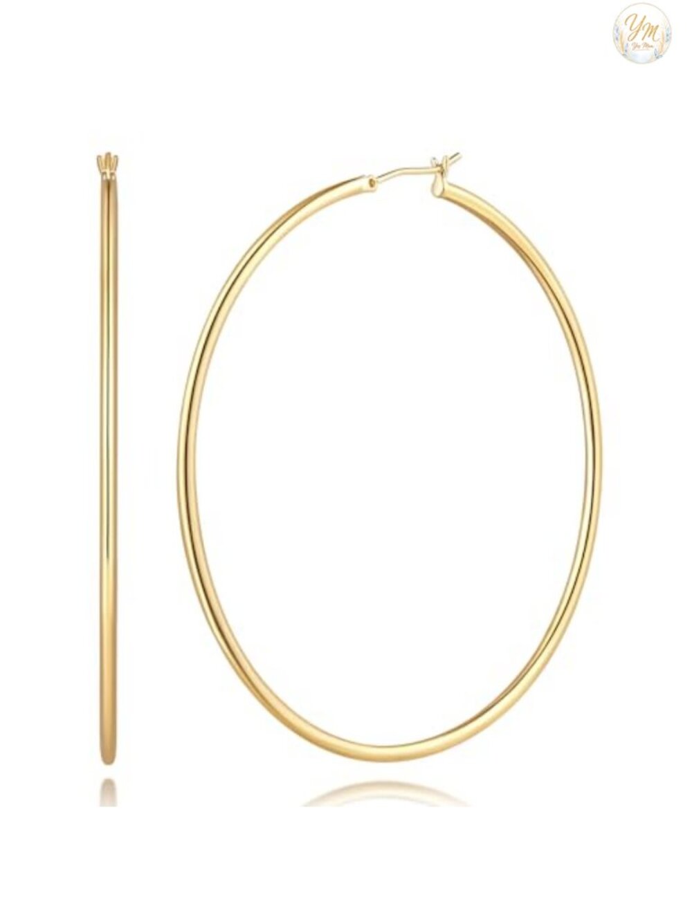 14K Gold Plated Hoop Earrings for Women, Round Hoops 12mm-70mm, Hypoallergenic
